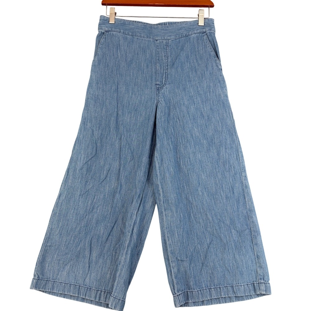 Madewell Blue Cotton Linen Wide Leg Crop Pants High Rise Sz S Coastal Culottes